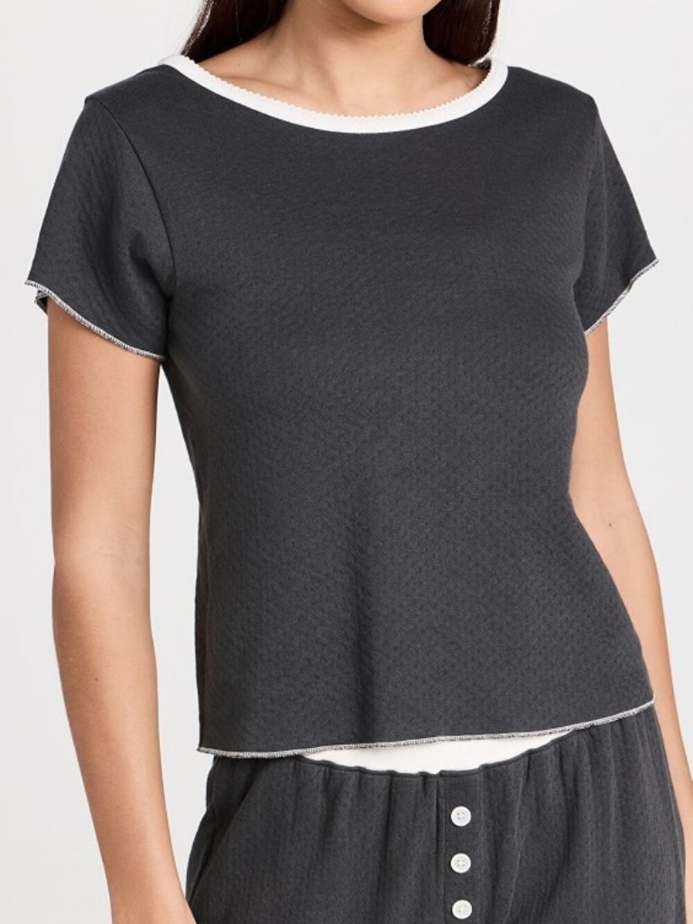 Cozyland by Morgan Lane Baby Jean Tee Dark Gray White Short Sleeve Womens Small